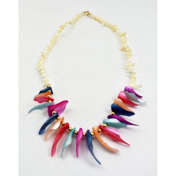 Faux Seashell Bright Colors Faux Mother of Pearl 18" Necklace - Picture 3 of 7